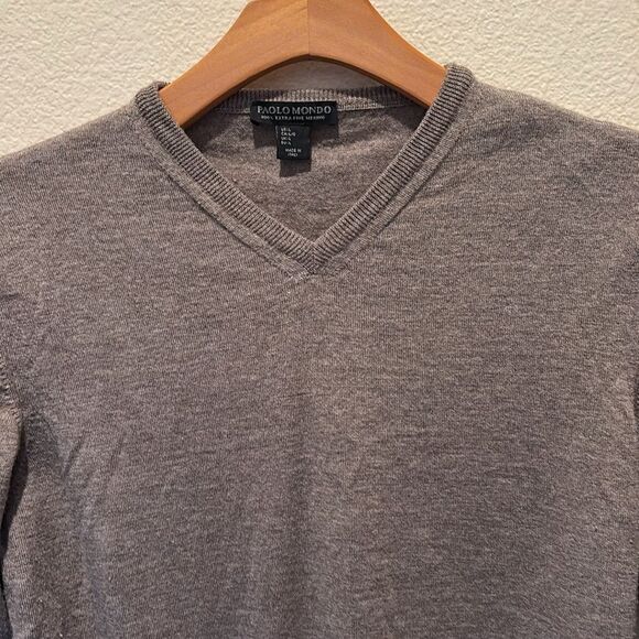 Merino Wool Sweater Paolo Mondo 100% Extra Fine V Neck Italy Mens Large brown - Picture 2 of 7